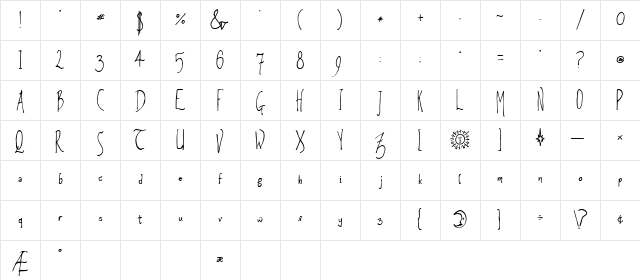Amethyst Zucchini Regular Character Map