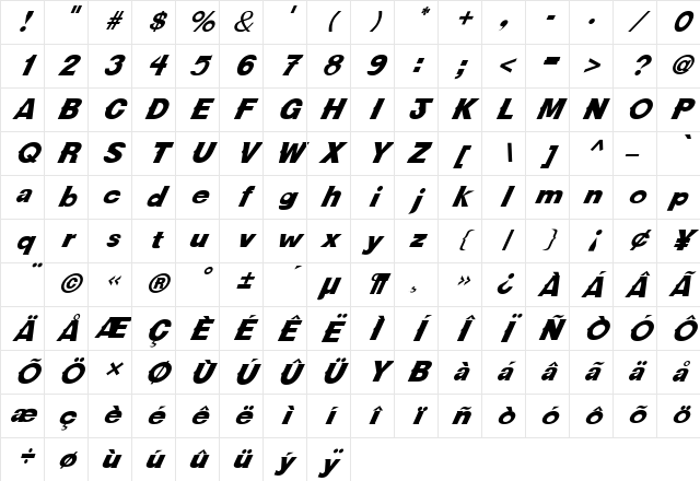 FZ JAZZY 36 ITALIC Normal Character Map FZ JAZZY 36 ITALIC Normal Character Map