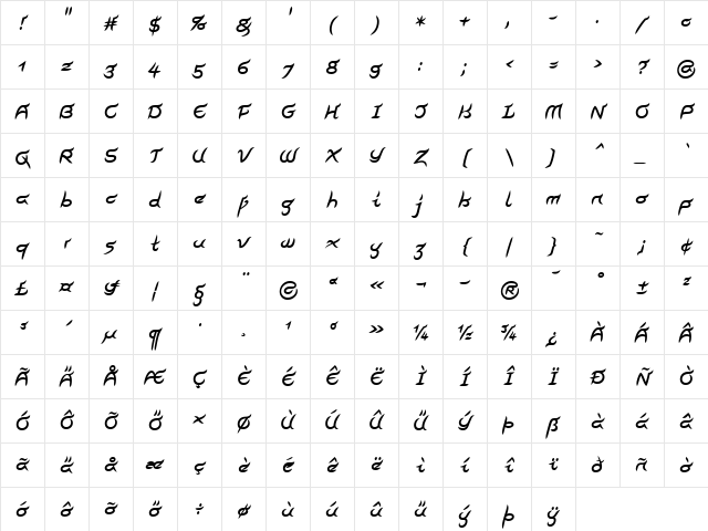 Pegathlon LT Medium Regular Character Map