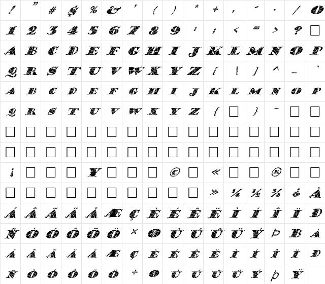FZ JAZZY 38 CRACKED ITALIC Normal Character Map