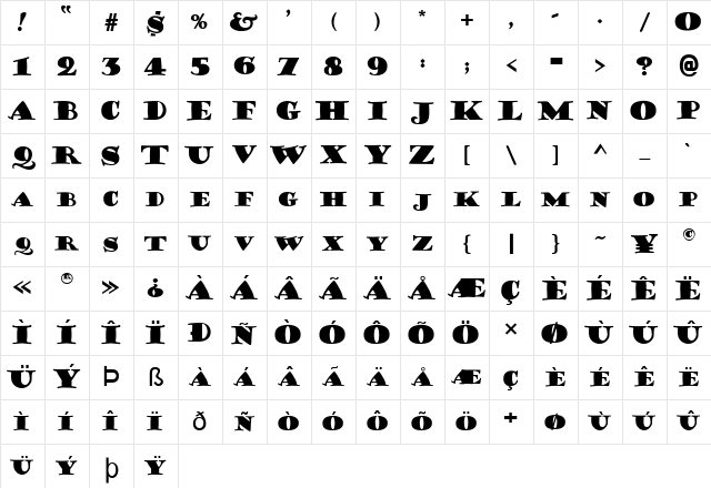 FZ JAZZY 38 Normal Character Map