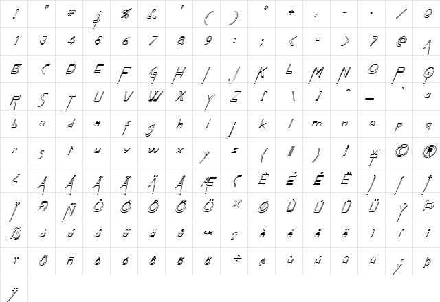FZ JAZZY 45 3D ITALIC Normal Character Map