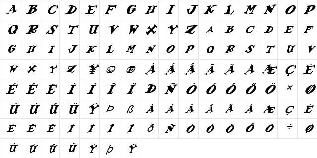 FZ JAZZY 55 ITALIC Normal Character Map