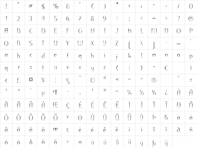Puritas LT Light Regular Character Map