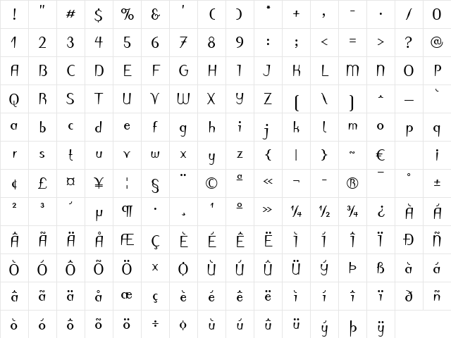 Puritas LT Bold Regular Character Map Puritas LT Bold Regular Character Map