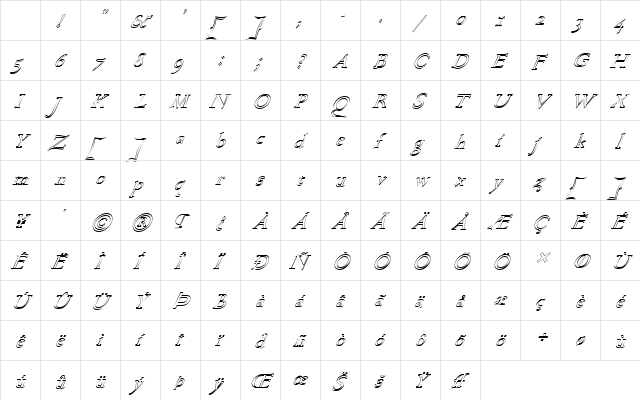 FZ ROMAN 17 HOLLOW ITALIC Normal Character Map FZ ROMAN 17 HOLLOW ITALIC Normal Character Map