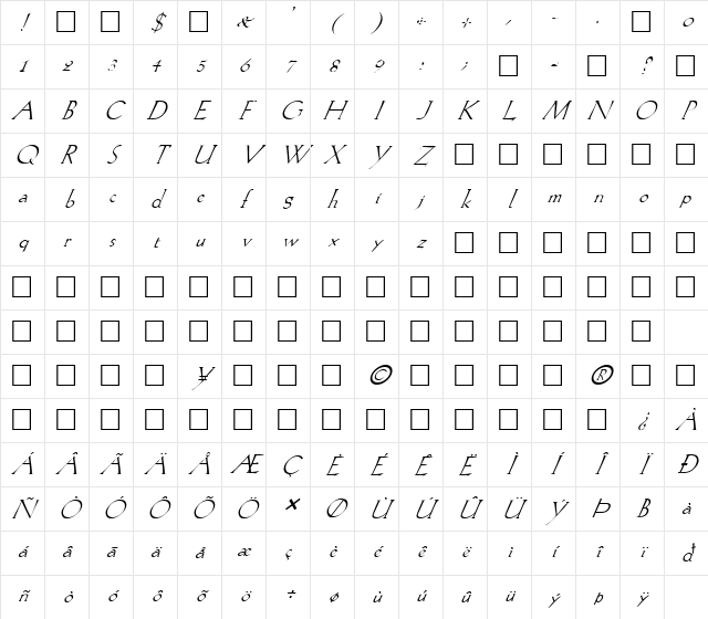 FZ ROMAN 20 ITALIC Normal Character Map