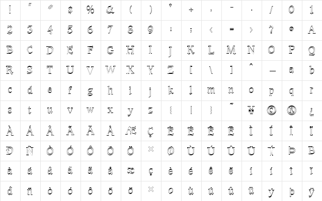 FZ ROMAN 23 HOLLOW Normal Character Map