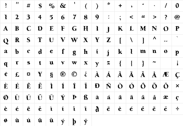 FZ ROMAN 24 WAVEY Normal Character Map