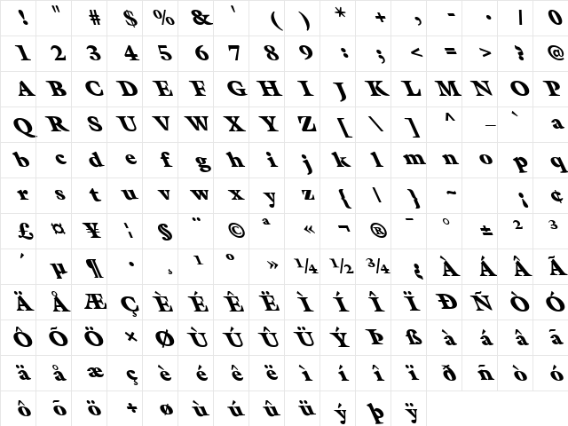 FZ ROMAN 26 LEFTY Normal Character Map