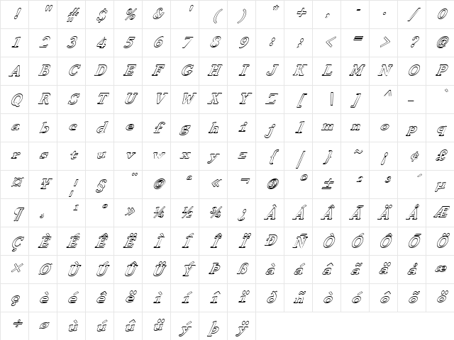 FZ ROMAN 29 HOLLOW ITALIC Normal Character Map