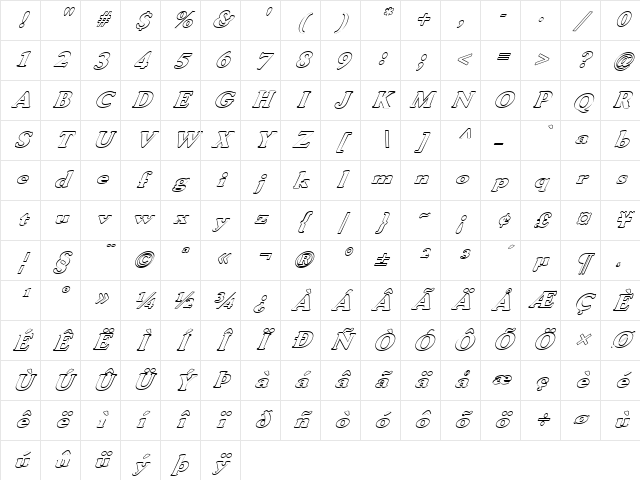 FZ ROMAN 30 HOLLOW ITALIC Normal Character Map