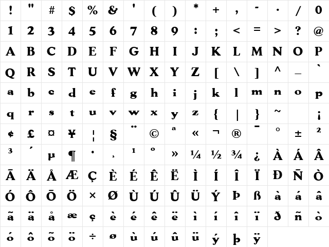 FZ ROMAN 30 Normal Character Map