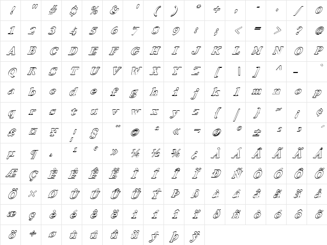 FZ ROMAN 32 HOLLOW ITALIC Normal Character Map FZ ROMAN 32 HOLLOW ITALIC Normal Character Map