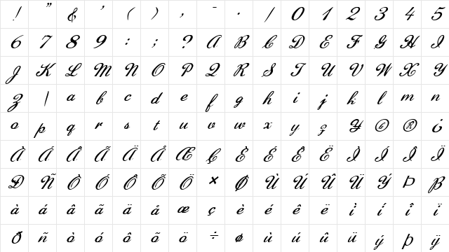 FZ SCRIPT 22 ITALIC Normal Character Map