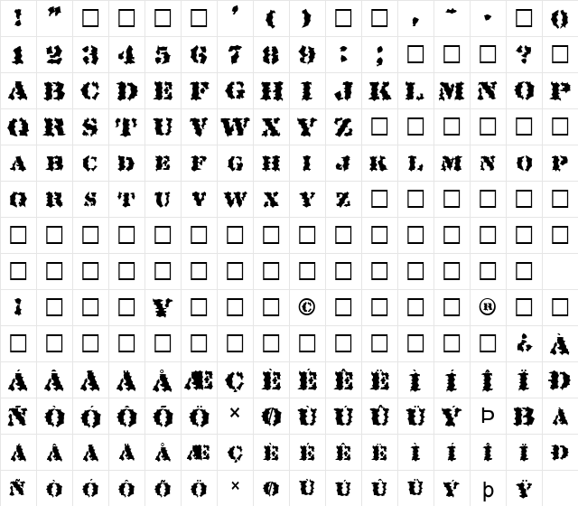 FZ WACKY 19 Normal Character Map