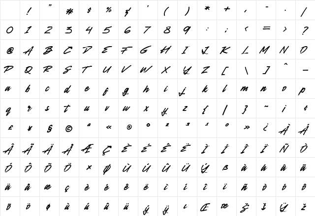 Amnesty Script Regular Character Map