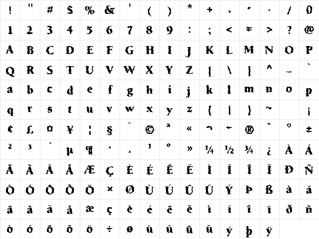 FZ WACKY 66 Normal Character Map