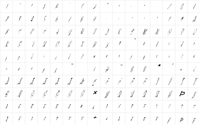 FZ WARPED 28 ITALIC Normal Character Map