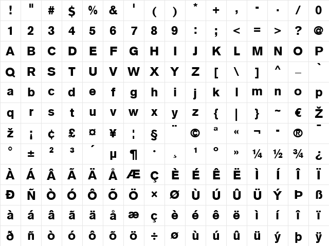 BasicCommercial LT Roman Bold Character Map