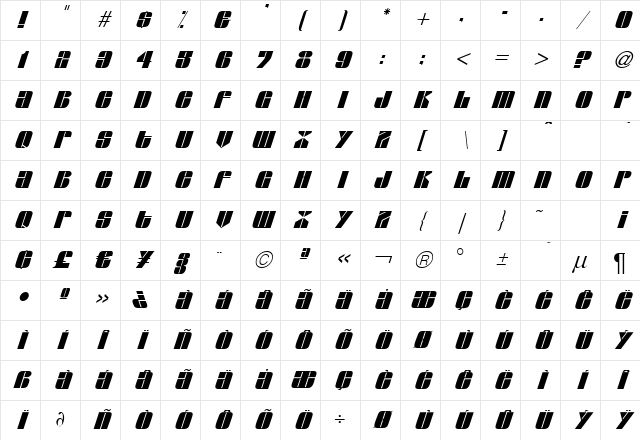 G761-Deco Italic Character Map