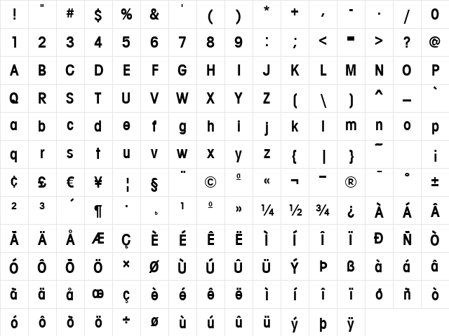 Geometrical-A860-Cond Bold Character Map Geometrical-A860-Cond Bold Character Map