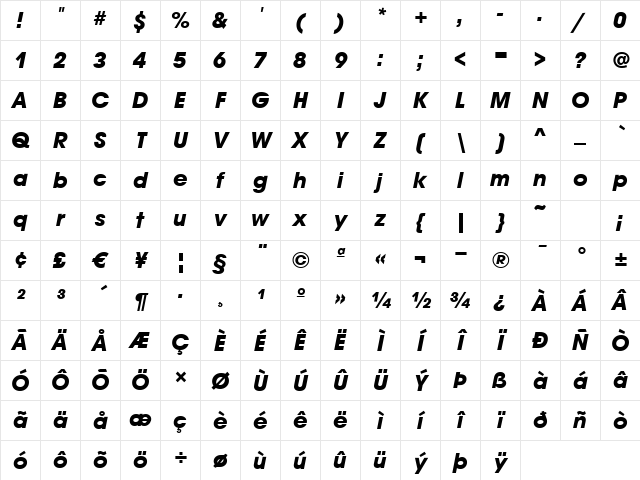 Geometrical-A861 BoldItalic Character Map Geometrical-A861 BoldItalic Character Map