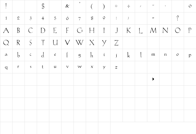Gabel-Light Regular Character Map