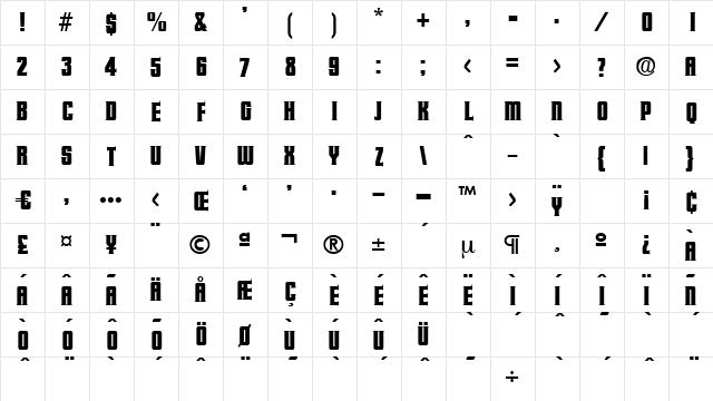 GaberBold Regular Character Map