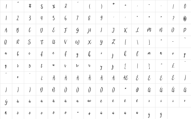 Gabriella One Bold Regular Character Map