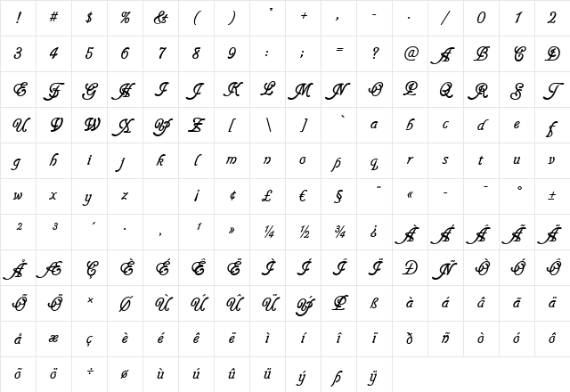 GainsboroughSoft Regular Character Map