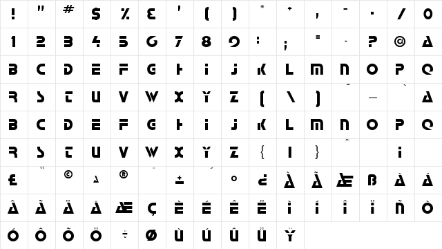 Galactican Regular Character Map