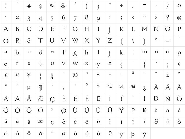 Galahad Regular Character Map