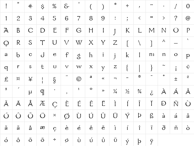 Galahad Regular Character Map