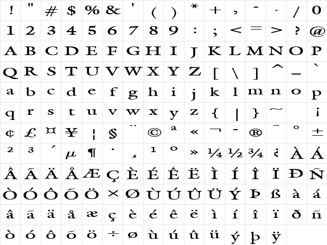 Galant Extended Bold Character Map