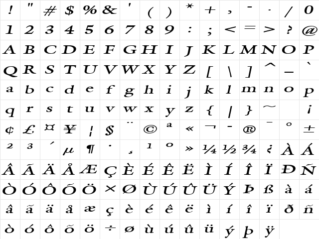Galant Extended BoldItalic Character Map