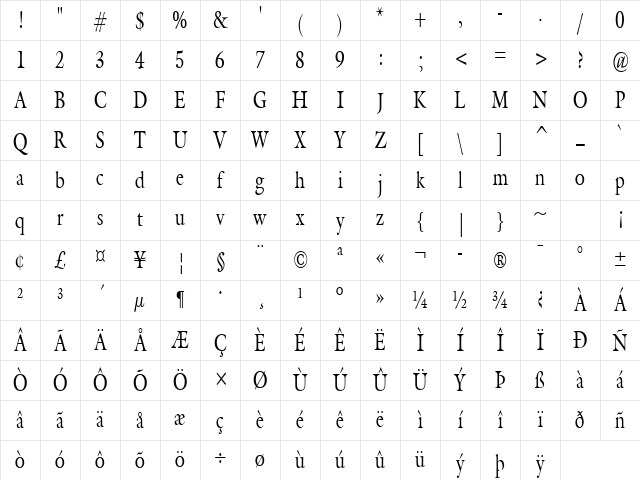 Galant Thin Normal Character Map Galant Thin Normal Character Map