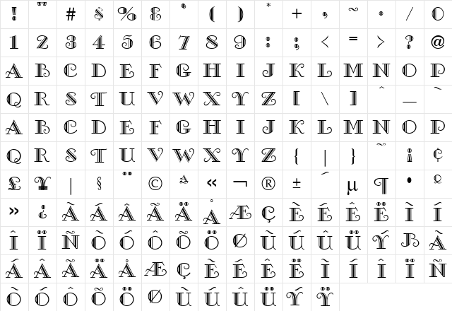 Galleria Regular Character Map