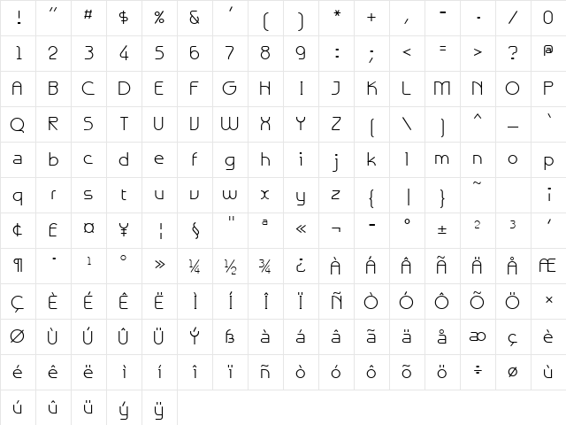 Galexica Plain Character Map