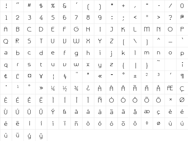 Galexica Regular Character Map