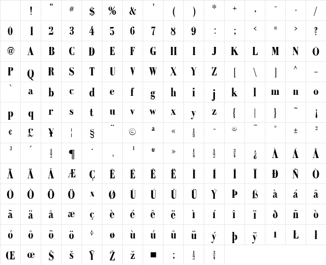 GalileoFLF Regular Character Map GalileoFLF Regular Character Map