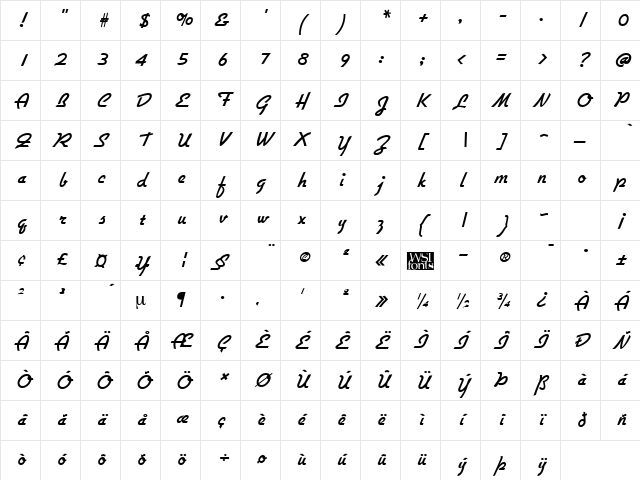 Gallante Regular Character Map