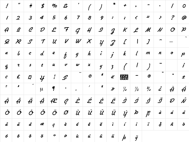 Gallante Regular Character Map