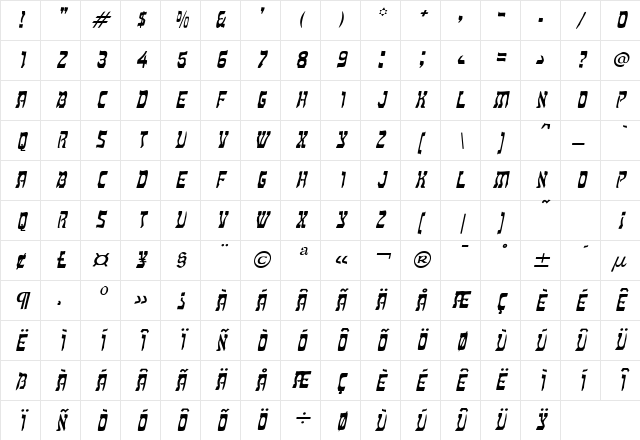 Kosher Italic Character Map