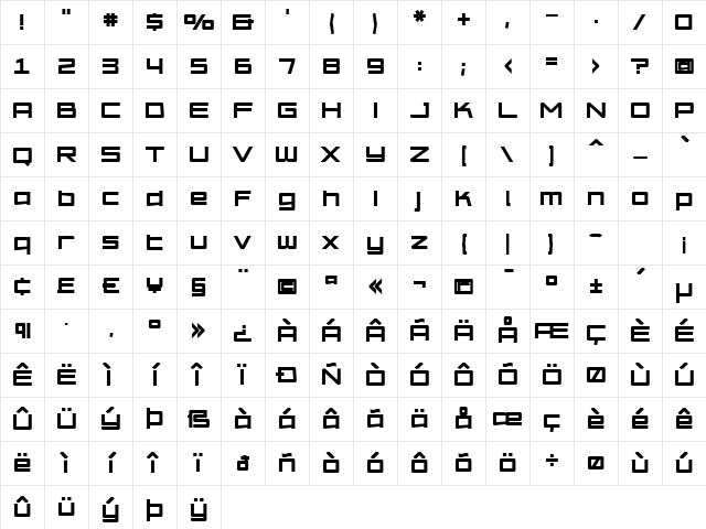 Amp Bold Character Map