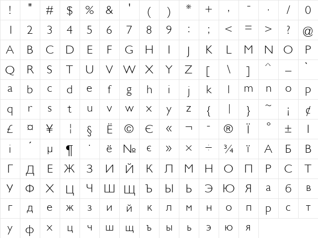GalsLight Regular Character Map