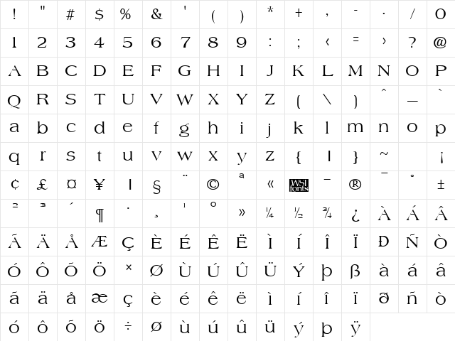 Amphion Regular Character Map