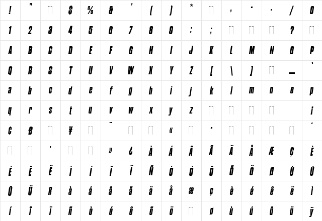 Compacta Italic Regular Character Map