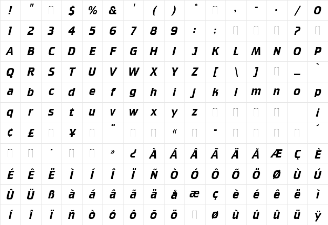 Crillee Italic Regular Character Map