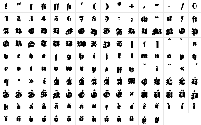 Ganz Grobe Gotisch Regular Character Map